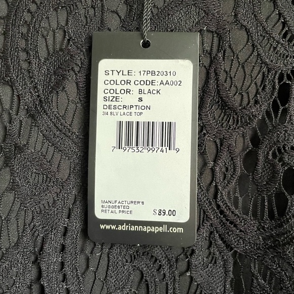 Black Adrianna Papell lace blouse NWT. Size small. - Picture 2 of 9